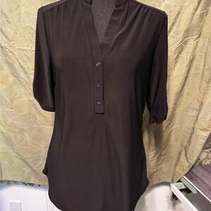 PerSeption Concept V-Neck Black Button Front Blouse Sz M